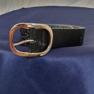 Black Floral Punched Belt with Silver Buckle